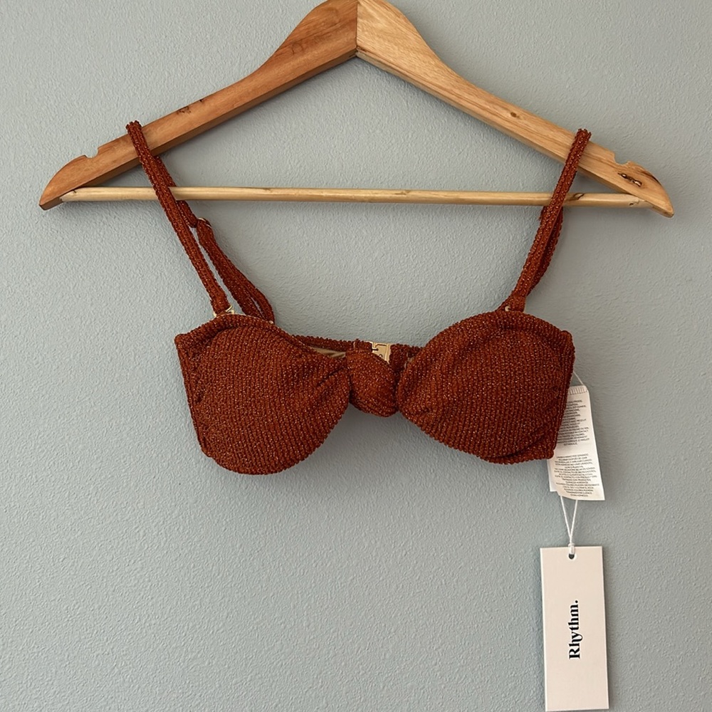 Rhythm. • NWT Wave Break Knotted Bandeau Swim Top Brown Gold Desert Shimmer 6/XS - Picture 3 of 14